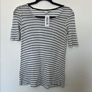 BCBG Striped Top Black White Elbow Sleeve Size XS